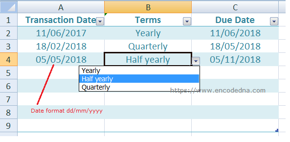 Excel formula to get Half-yearly, quarterly and yearly date from a given date