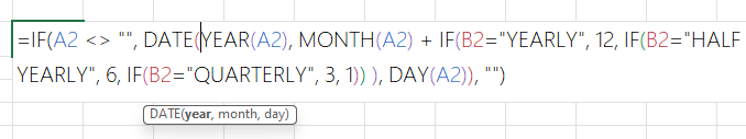 Excel formula using DATE() function with Nested IF statements