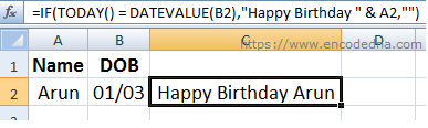 Using Excel IF() Function with TODAY() and DATEVALUE() Functions