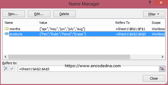 Excel Name Manager