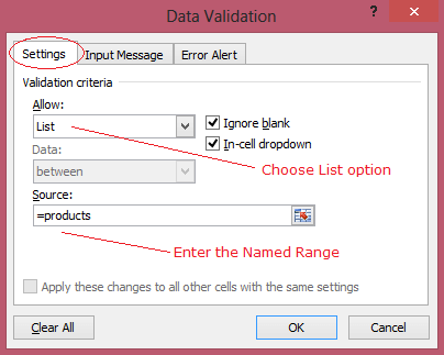 Using Excel Named Range for Data Validation