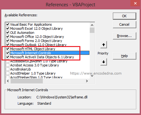 Add Reference to Internet Explorer in Excel