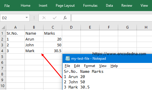 Copy data from text file to Excel