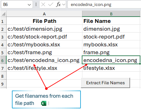 Extract FileName from FilePath using VBA