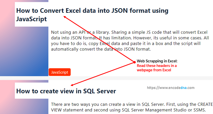 Extract HTML Element Contents in WebPage using VBA in Excel