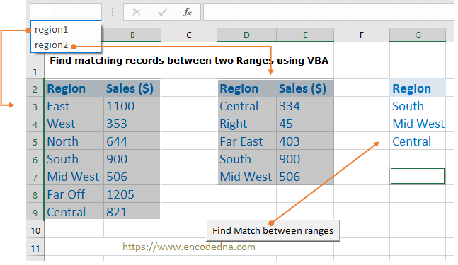 Find matching records between ranges using VBA in Excel