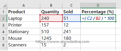 Formula to calculate Sales Percentage in Excel