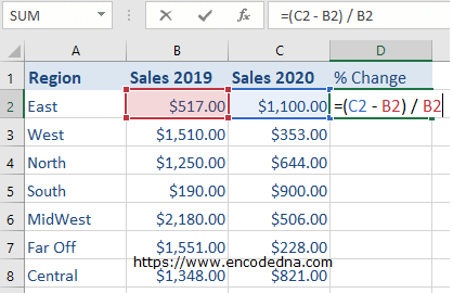 Formula to calculate Percent Change in Excel