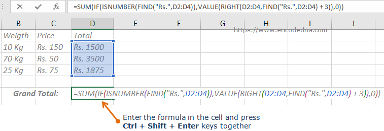 Formula to Sum cells with Text and Numbers in Excel