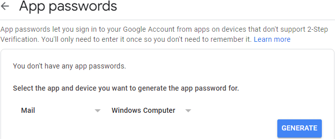 generate app password in your google account