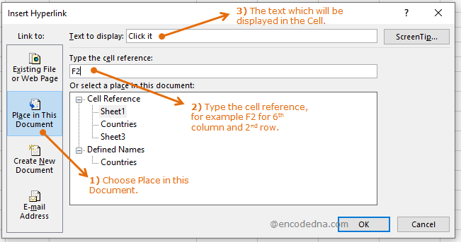 Hyperlink dialog box in Excel