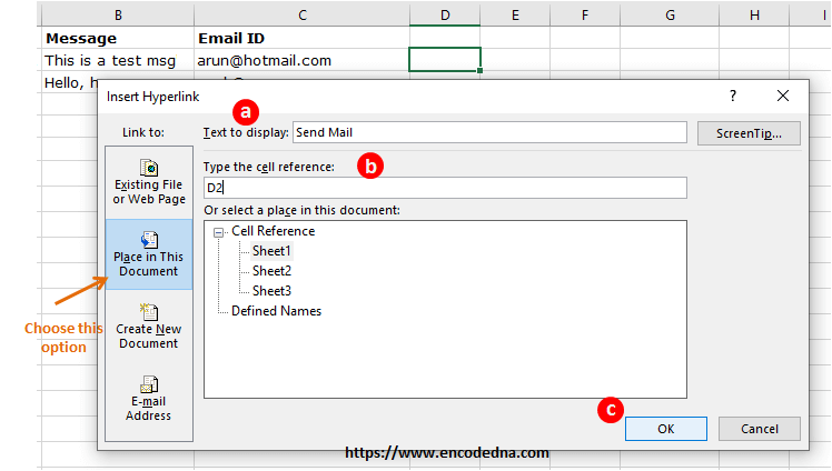 Insert hyperlink in a particular cell in Excel