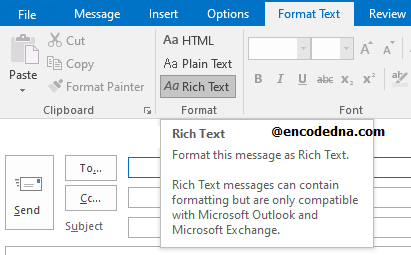 Select Rich Text format in Outlook