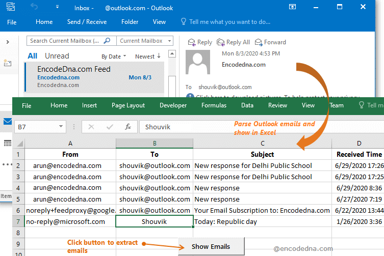 Parse or Extract Outlook Emails and Show Excel using VBA