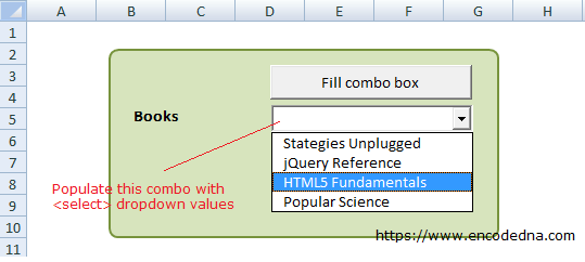 Populate a ComboxBox in Excel with Select DropDownList value using VBA