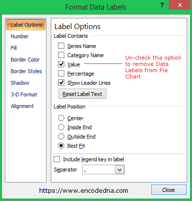 Remove Data Labels from Pie Chart in Excel 2007