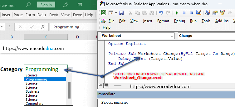 run a macro when dropdown list value is selected in excel