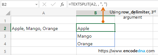 Split text to multiple rows using textsplit function