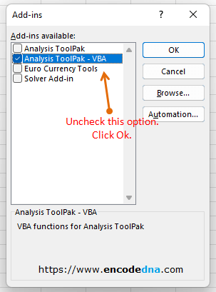 Analysis ToolPak add-in in Excel
