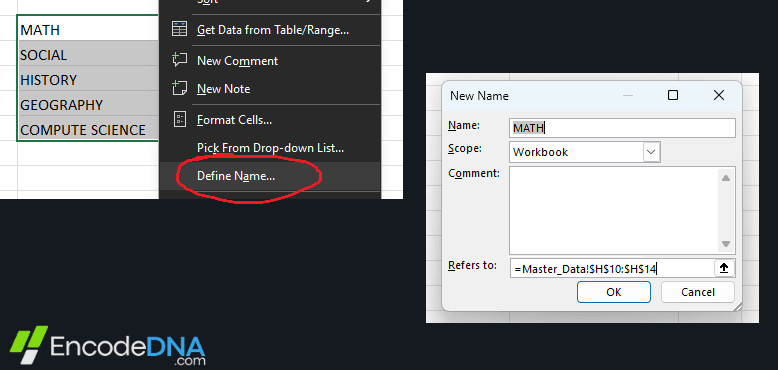Define a name to a Range in Excel Define a name to a Range in Excel