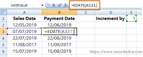 Using EDate Method in Excel to Increment Month