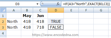 Using EXACT function within IF statement in Excel