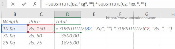 Using SUBSTITUTE() function calculate alphanumeric cells