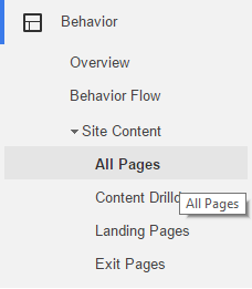 Behavior Menu in Google Analytics