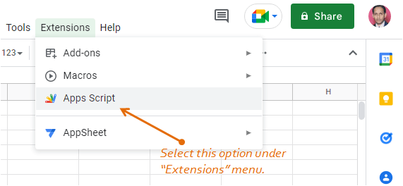 Google sheets apps script option