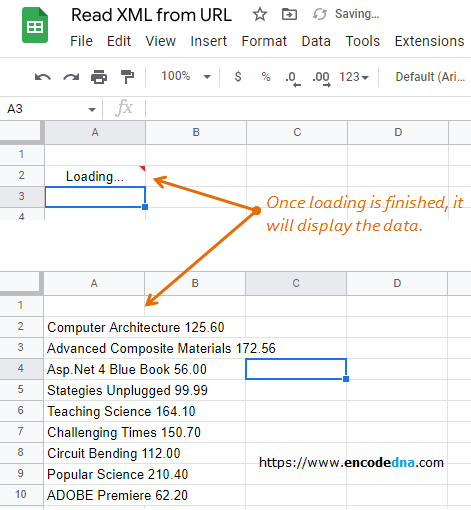 Showing XML data from URL into Google sheets