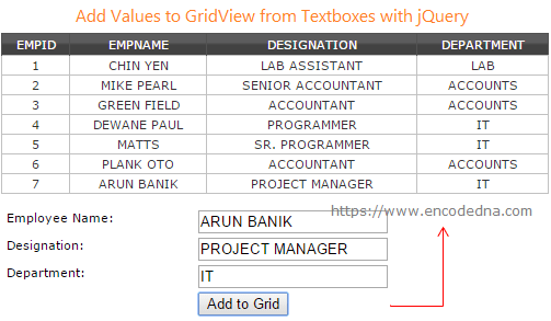 Add Textbox value to GridView