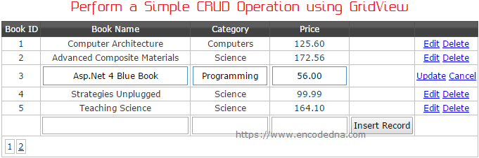Perform CRUD Operation on a Database using GridView control