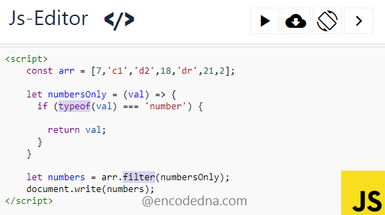 Using JavaScript .filter() method to find numbers in Array