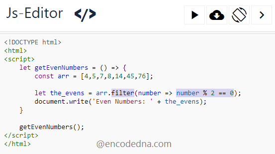 Find even numbers in an array using JavaScript .filter() method