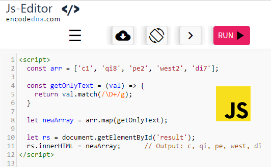 Get only letters from array values in javascript