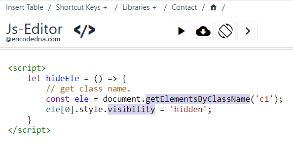 Hide HTML element by its class name in JavaScript