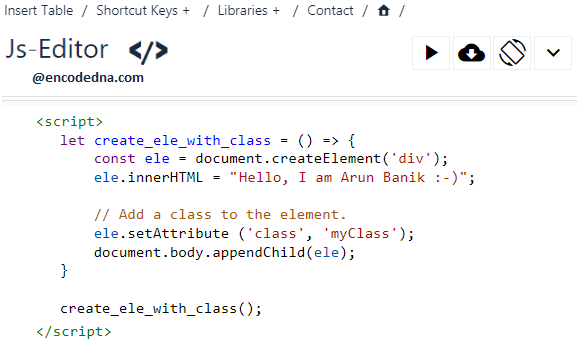 Create element with class in JavaScript