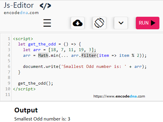 find the smallest odd number in an array using javascript