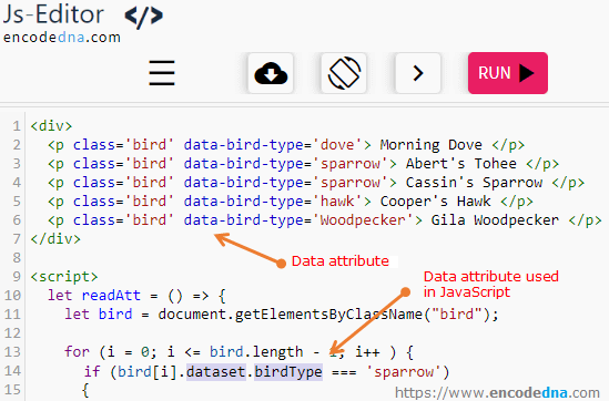 how to use data attributes in javascript