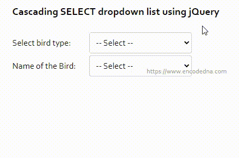 Cascading SELECT droddown list using JSON data and jQuery