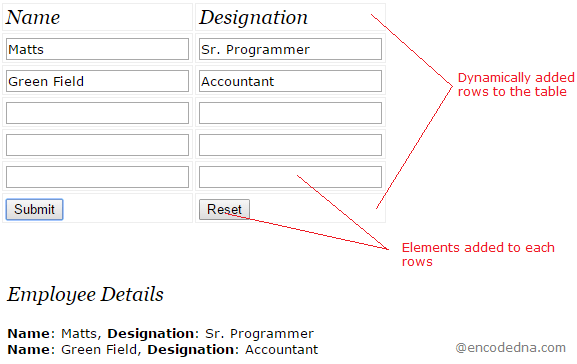 Dynamically add rows to table using jQuery