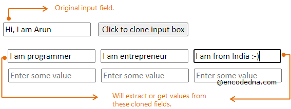 Get value from Cloned Input fields using jQuery