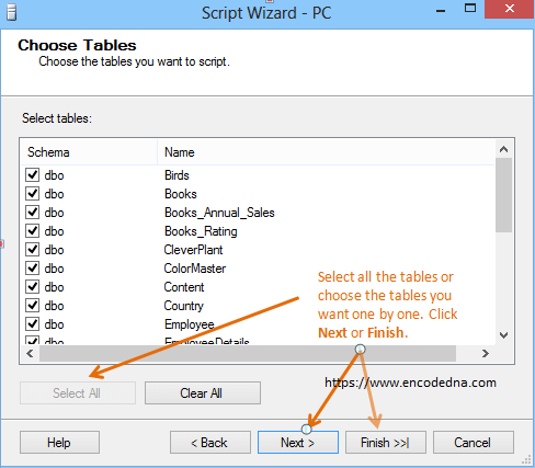 Generate scripts for all tables in SQL Server