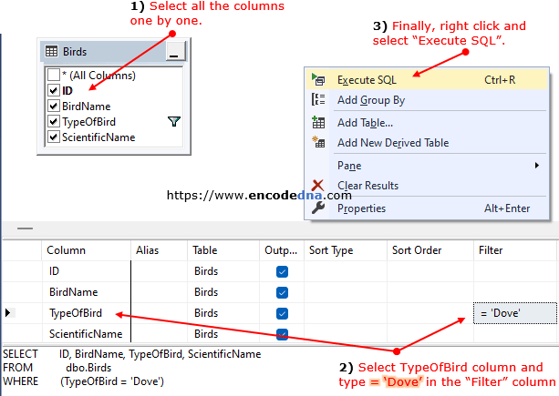 Create a view using SSMS and execute