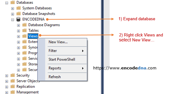 Create a view in SQL Server using SSMS