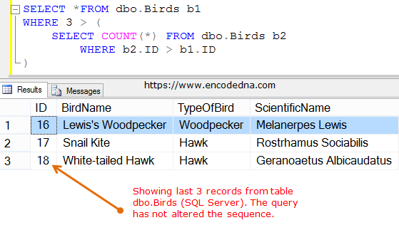 select last 3 rows or records in a table