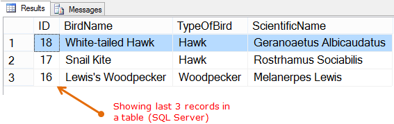 Showing last 3 rows or records in a table in SQL Server
