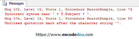 Error message in SQL Server