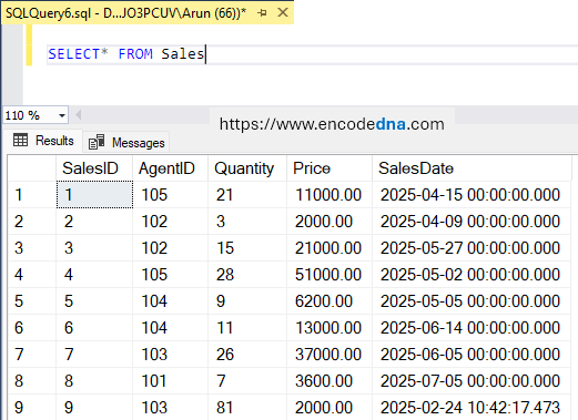 Sales Table with Data in SQL Server Sales Table with Data in SQL Server