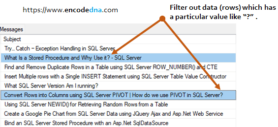 filter out data from table based on a particular value